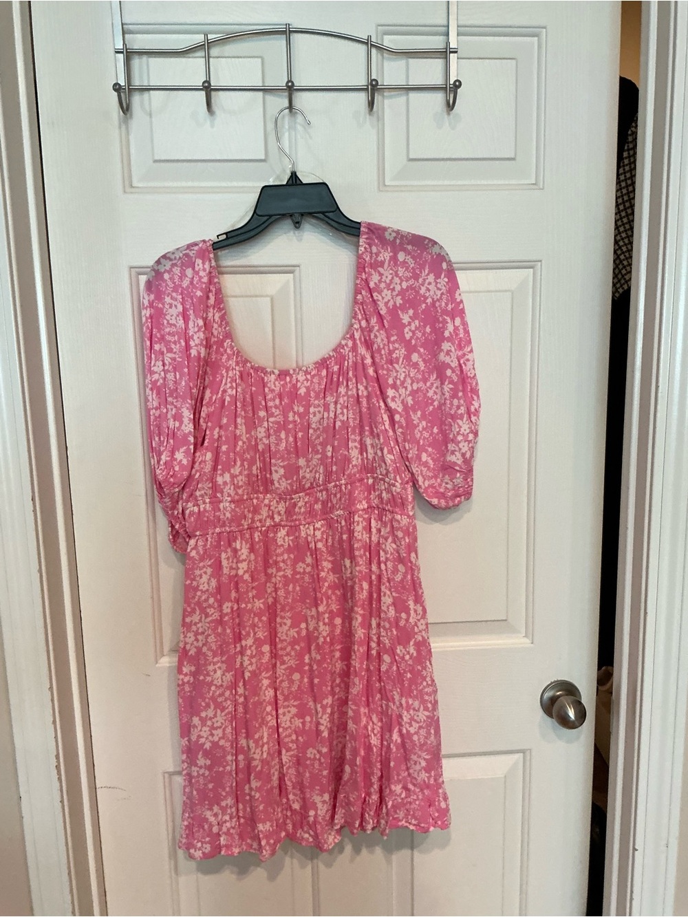 Listicle Pink Floral Mini Dress with Puff Sleeves
